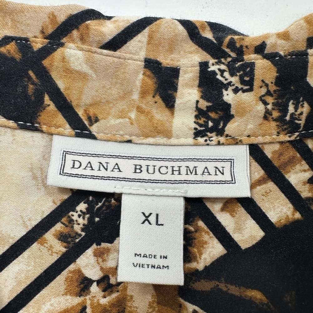 Dana Buchman Brown Abstract Button Pullover Shirt Size XL Roll-Tab Sleeve - Picture 4 of 8